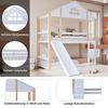 Bunk Bed with Fence Anti-fall Device Characteristic Windows Ladder Wood Frame Family Loft Bed Home