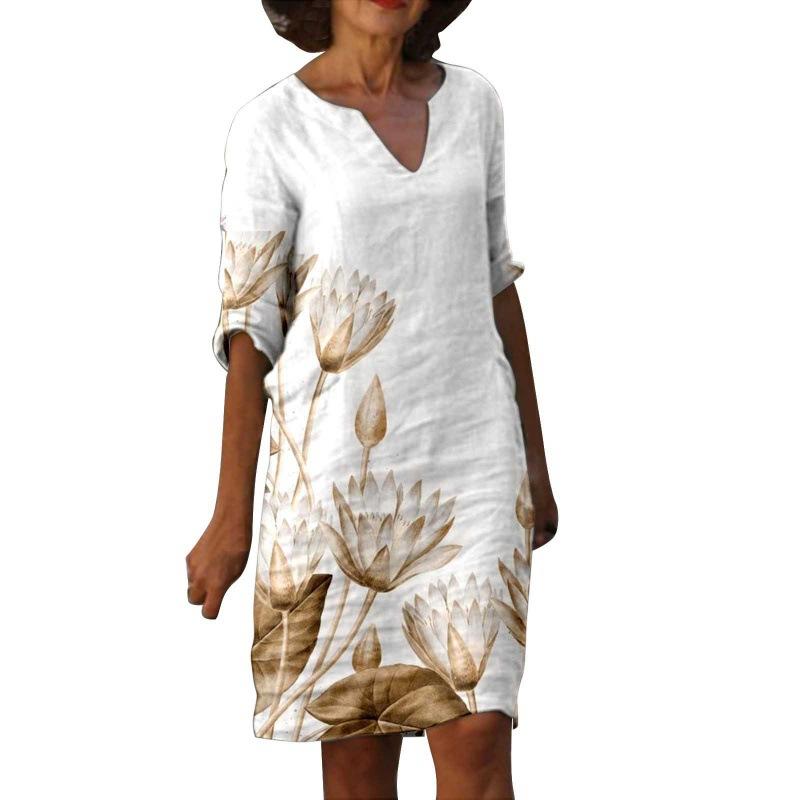 Women's Spring and Summer Fashion Painting Printed Five Sleeve Multi Color Medium Length Dress
