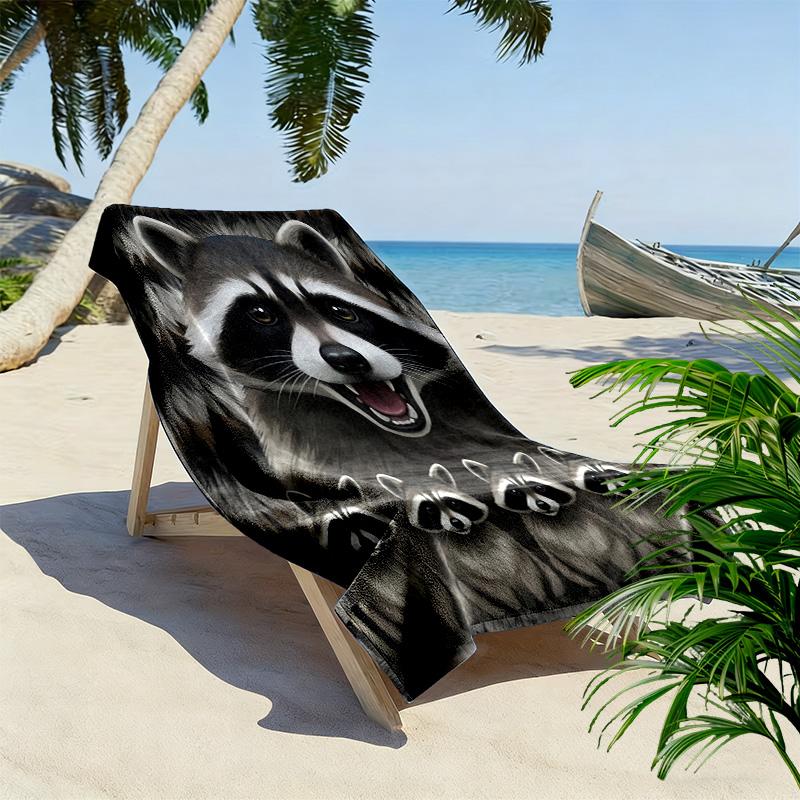 Raccoons and Sloth Print Beach Towel, Large Soft Quick Dry Towel for Beach Camping Swimming
