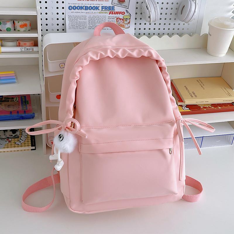 Simple Solid Color Lace Bow Design Student Backpack For Casual Travel And Lightweight Carrying