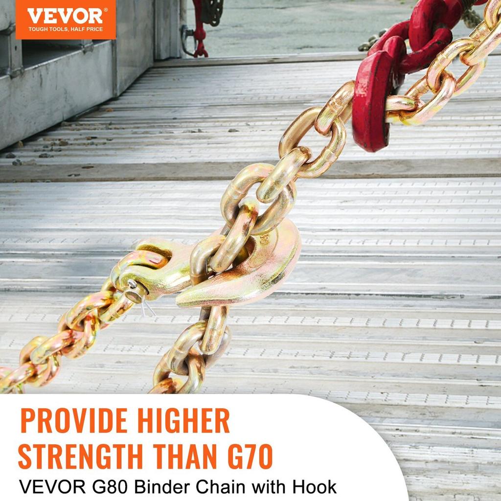 Transport Binder Chain, 4900 lbs Working Load Limit, 5/16'' x 20' G80 Tow Chain Tie Down with Grab Hooks, DOT Certified, Galvanized Coating Manganese