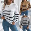 Autumn and Winter Casual Color-blocking Striped Pocket Lantern Sleeve Pullover Sweater Women's Wear