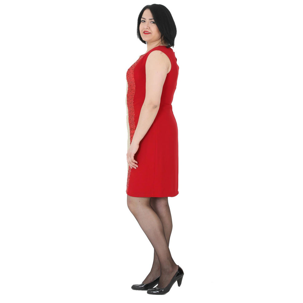 Fierte Жен. Большой размер Вечернее платье LG6608 Круглый вырез Без рукавов Креп С блестками Сочетание пайеток Короткие Красный Бордовый Сакс Синий Фуксия Изумрудный Фиолетовый