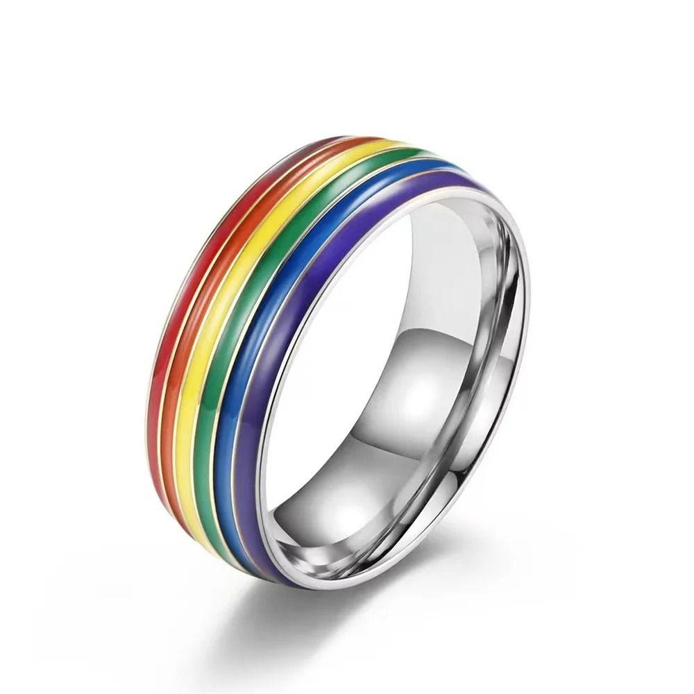 Stainless Steel Multicolour Rainbow Rings Enamel Finger Knuckle Bands Unisex Couple Rings  Woman