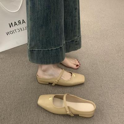 XINZHOU Французский Нежный Ветер Вечерняя Обувь Универсальные Баотоу Полушлепанцы Женские Уличные Ленивые На Один Шаг Низкий Каблук Квадратный