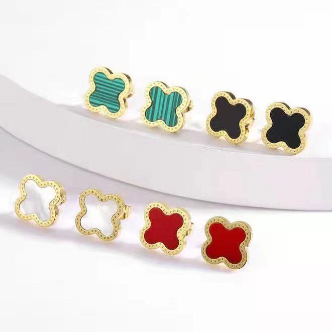 Non-Fading Titanium Steel Four-Leaf Clover Earrings Female Fashion Simple Earrings Ins Advanced Sense Of Luck Earrings Niche Design