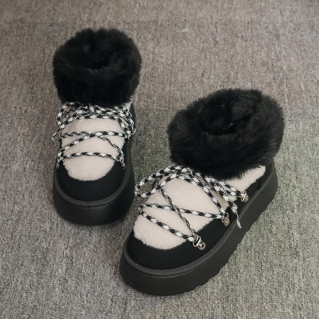 Fashion Snow Boots Women 2025 Winter New Padded Warm Cotton Shoes Thick Bottom Casual Shoes for Women Short Tube Lace-up Botines Mujer