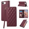 For iPhone 16e Case RFID Blocking Wallet Stand Rhombus Leather Phone Cover with Wrist Strap