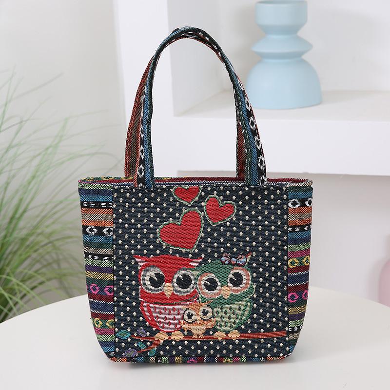Cartoon Embroidered Canvas Handbag Women's Bag Casual Handbag Office Worker Small Satchel