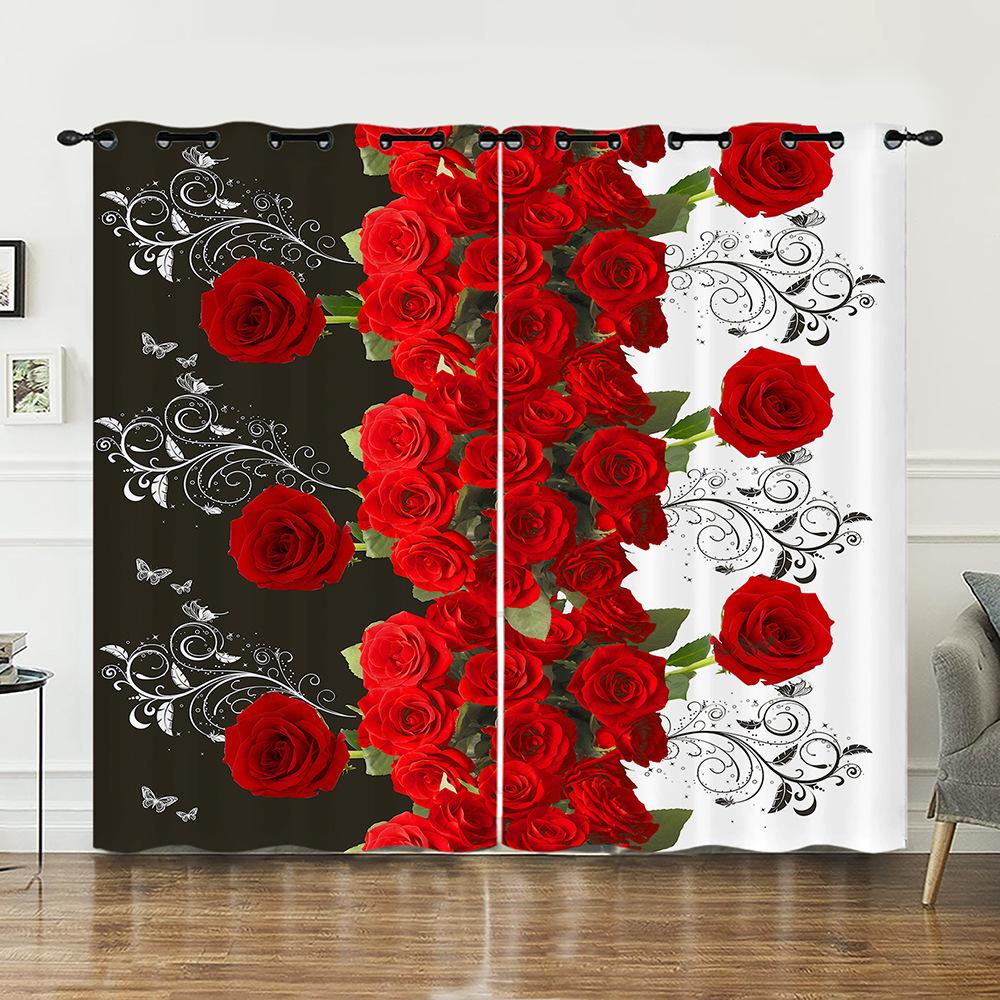 Curtains Rose Love Valentine Hunliji Curtains Bedroom Living Room Blackout Curtain Perforated