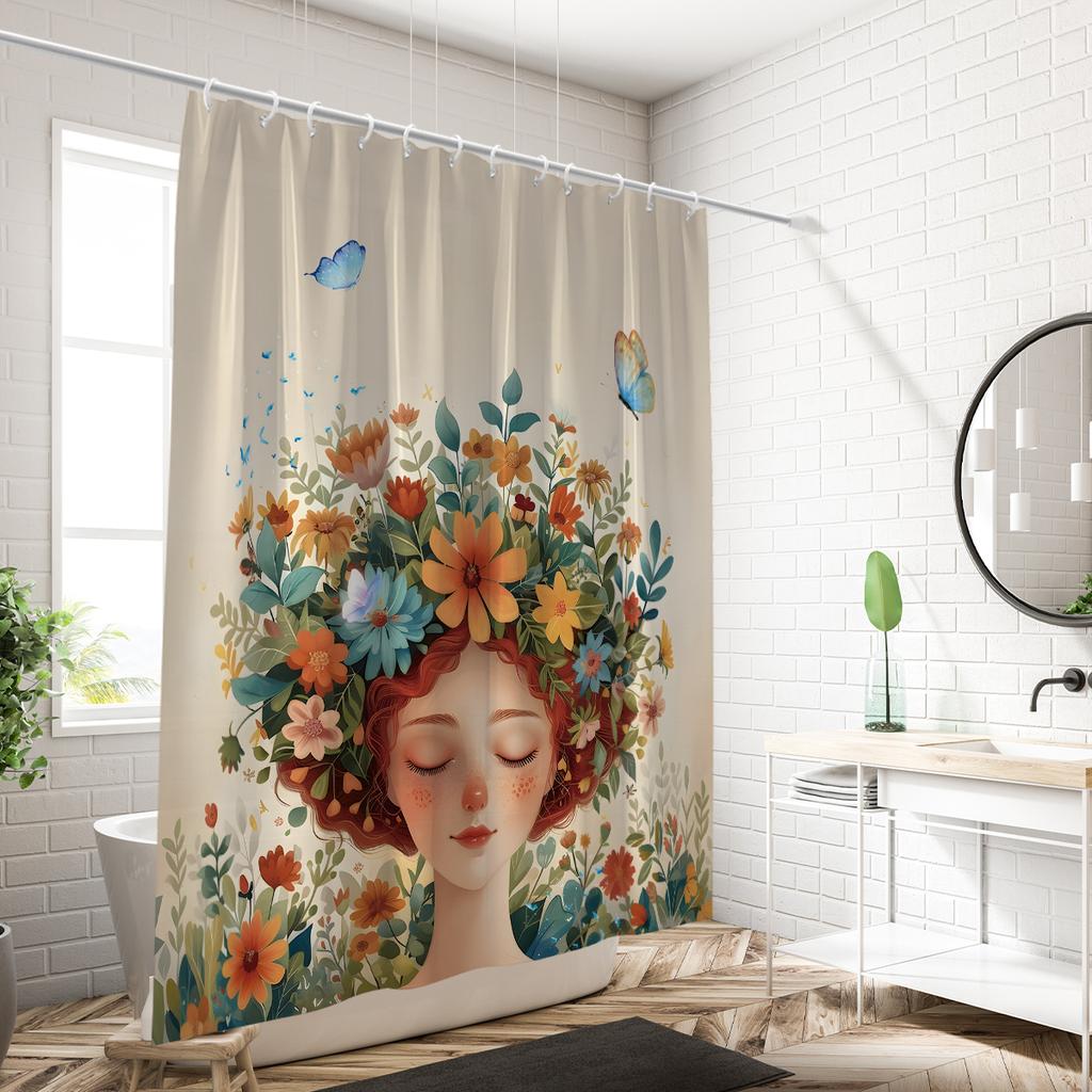 1 шт. Красивая девушка принт Водонепроницаемая шторка для душа Шторка для ванны Перегородка Несколько размеров 12 крючков Легкая установка Защита конфиденциальности