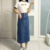 Повседневная джинсовая юбка большого размера с однотонными карманами на пуговицах, летняя офисная женская винтажная тонкая элегантная юбка, весенняя корейская мода Faldas