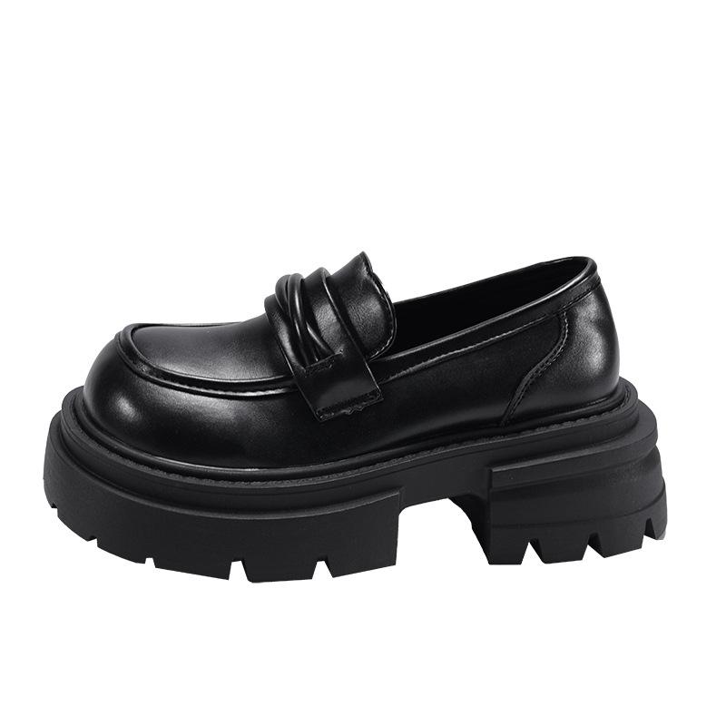 Модные универсальные туфли на платформе в стиле «пригород», женские кожаные туфли на весну и осень 2025 года, черные французские мокасины с одной педалью