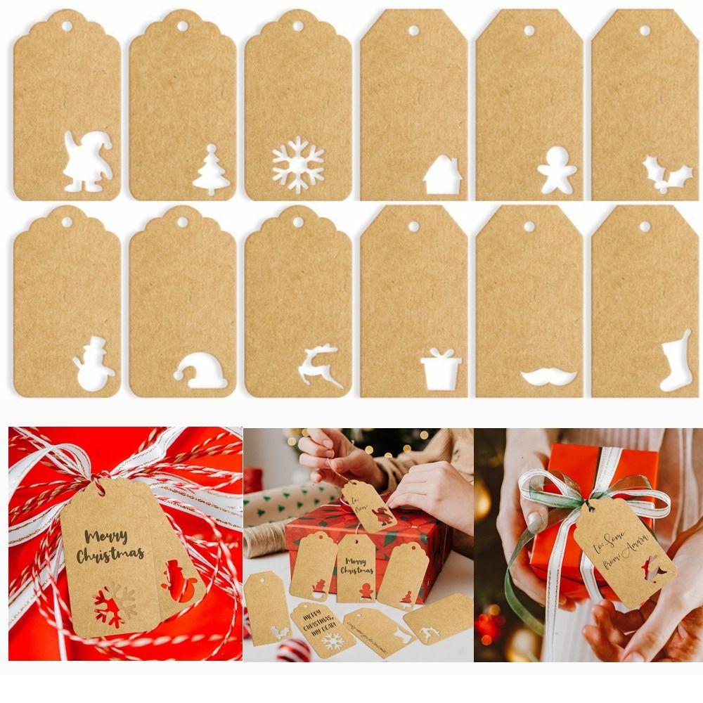 48/96/144pcs Santa Claus Gifts Labels Christmas Tree Shape Kraft Paper Tags Hanging Label New Year