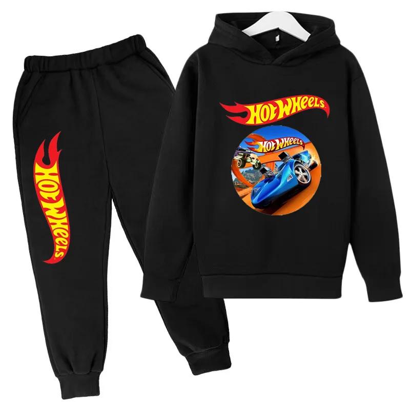 Детская одежда Худи с принтом машинок Hot Wheels Пальто 3-12 лет Мальчики Девочки Малыши Верх+штаны Модная толстовка Повседневная спортивная одежда