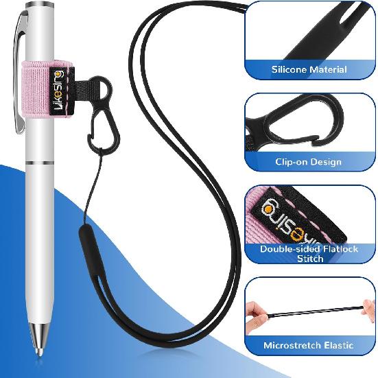 Portable Pen Holder for Lanyard, Elastic Pen Pencil Holder with Silicone Lanyard Around Neck for Nurses, Teachers, Waitres, Carpenters, Construction