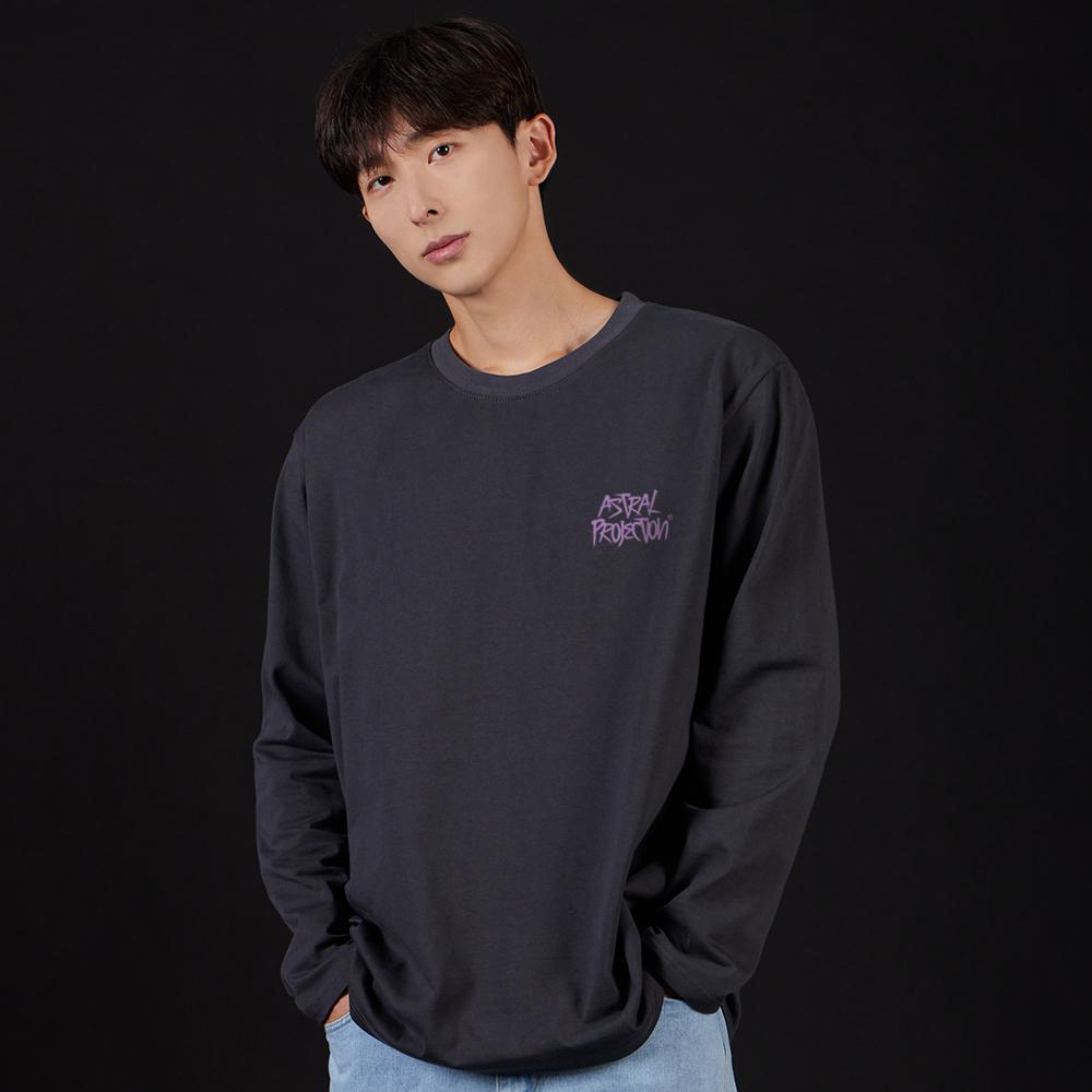 ASTRAL PROJECTION Graffiti Lettering Oversized Long Sleeve T-Shirt_Charcoal