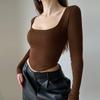 2022 Summer Lounge Wear New Fashion Ladies Shirts Square Neck Slim Collar Women's T-Shirt Long Sleeve Slim Cropped Sexy Top