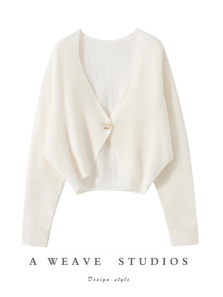 Fashionable Summer V-Neck Knit Cropped Cardigan with Sun Protection