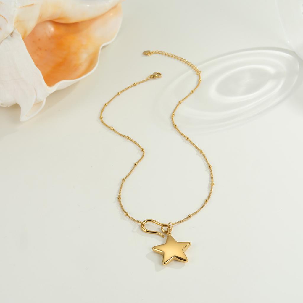 GEMCHIC Women's Gold Star Pendant Necklace Stainless Steel Geometric Choker Chain Fashion Sweet Cool Style Jewelry Gift