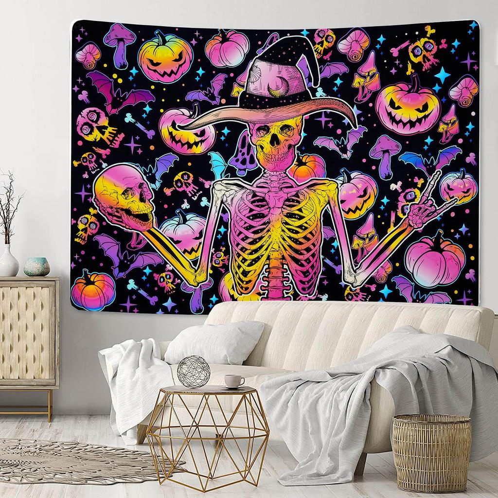 Хэллоуин Гобелен Череп Тыква Луна Ночь Монстр Настенное Искусство Украшения Спальня Гостиная Вечеринка в Общежитии