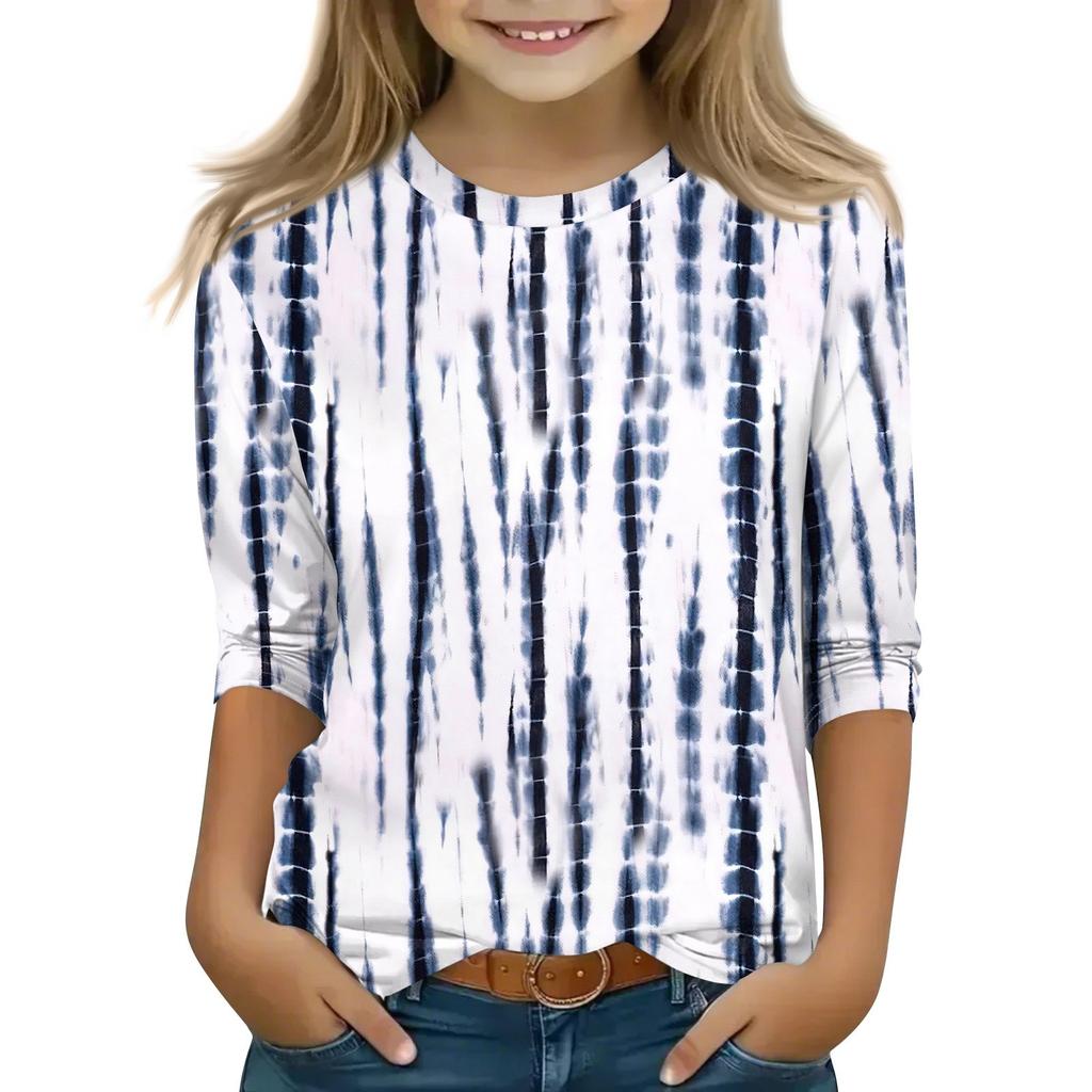 Детская футболка с рукавом 3/4, повседневная футболка с принтом, круглый вырез, блузка-пуловер