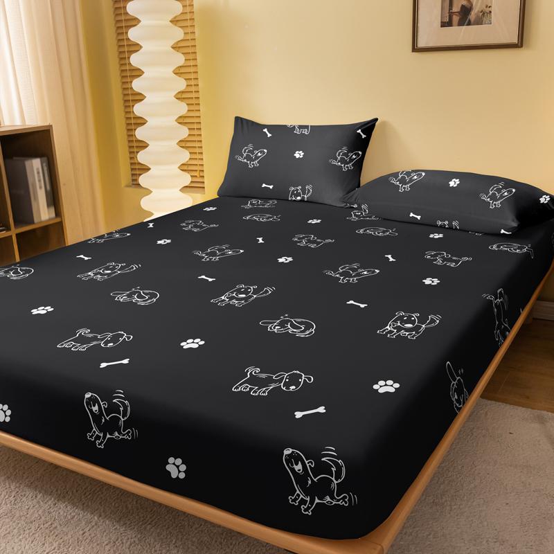 Cartoon 1 Fun Animals Dog Printed Matte Fitted Sheet, Bedroom Printed Bed Cover, Bedding Excluding Pillowcases