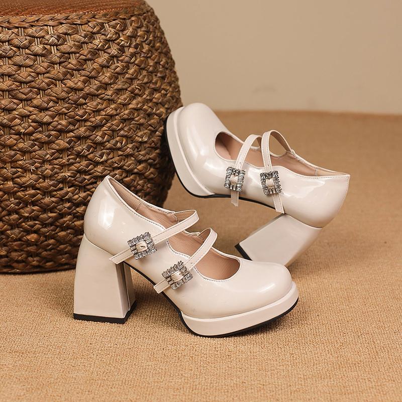 Модные женские туфли Мэри Джейн на толстом каблуке с пряжкой в одну линию, водонепроницаемые, осенние, на платформе, легкие, с вырезом