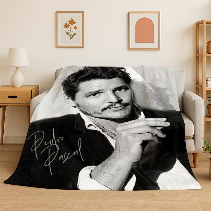 Fashion Pedro Pascal Star Flannel Blanket Soft Warm Throw Blanket for Bedroom Living Room Bed Travel Camping Picnic Gift Kids
