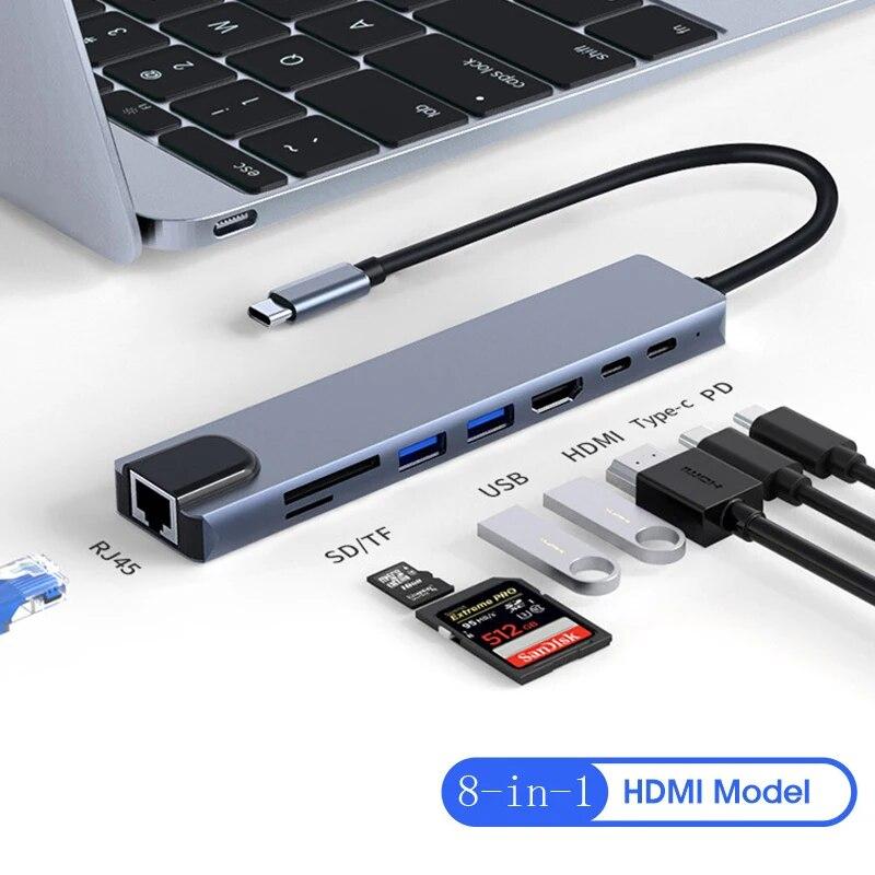 8-в-1 USB C HUB Type C Splitter 4K Thunderbolt 3 док-станция для ноутбука адаптер для Macbook Air M1 iPad Pro RJ45 HDMI компьютер
