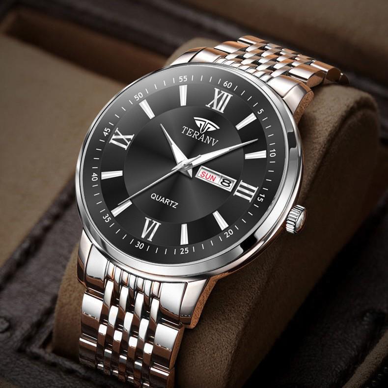 Butterfly Clasp Men's Ultra-Thin Luminous Stainless Steel Dual Calendar Waterproof Quartz Watch