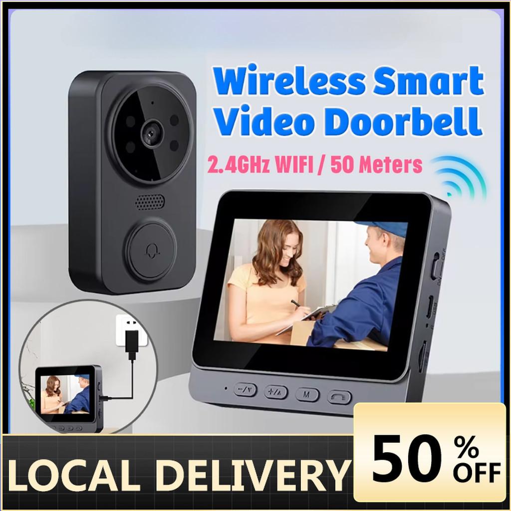 Беспроводной дверной звонок с камерой и интеркомом, ночное видение, видеодомофон с экраном, умный глазок для дома, 4,3 дюйма
