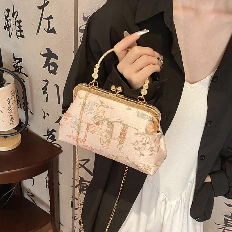 Вышитая сумочка, новый стиль, старинный стиль, ципао, банкетный клатч, цепочка, металлический замок, маленькая квадратная сумка