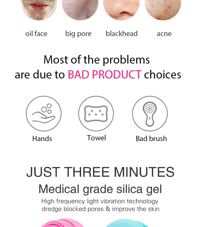 Миниатюрная водонепроницаемая силиконовая щетка для умывания IPX6 на батарейках для глубокого очищения