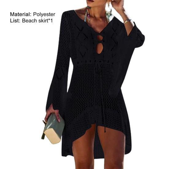 Сексуальное пляжное платье с длинным рукавом и защитой от солнца, однотонное пляжное платье с расклешенными рукавами для бассейна