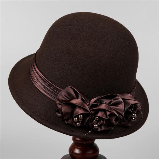 Женская зимняя шляпа-панама однотонная с искусственным жемчугом и цветочной отделкой, шляпа-ведро для активного отдыха, путешествий, повседневной носки