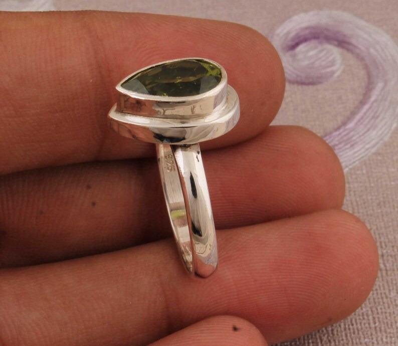Кольцо из стерлингового серебра 925 пробы с перидотом, кольцо из цельного камня, массивное кольцо с драгоценным камнем, свадебное кольцо, подарок на Рождество, около 4,5 г