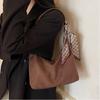 Fashion Faux Suede Underarm Bag Solid Color with Silk Scarf Decoration Shoulder Bag with Zipper Daily Use Tote Bag Women