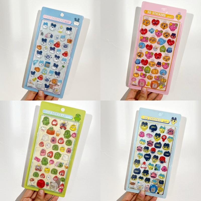 1-6pcs Tamagotchi 3D Crystal Stickers Waterdrop Cartoon Stickers Creative Gift Exchange Stickers Set Embossed Solid Stickers