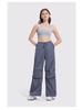 Women's Y2K Wide-Leg Cargo Pants with Drawstring - Slimming American Parachute Design for Casual Sport.