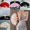 Lolita Feather Folding Fan Handmade Hand Held Fan Dance Performance Fans  Wedding Gift
