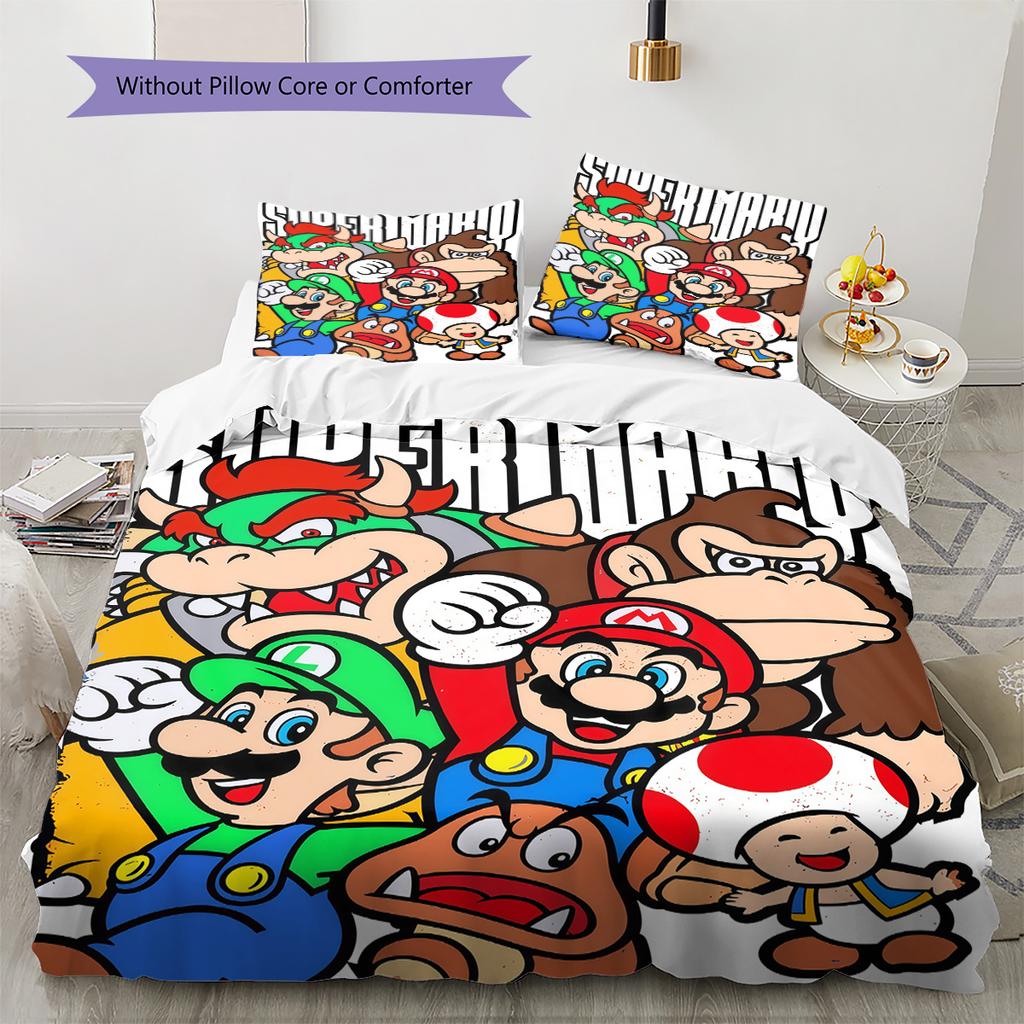 Super Mario Game Print 3PCS Bedding Set Soft Comfortable Duvet Cover Set Kids Bedroom Home Textile Bed Decor