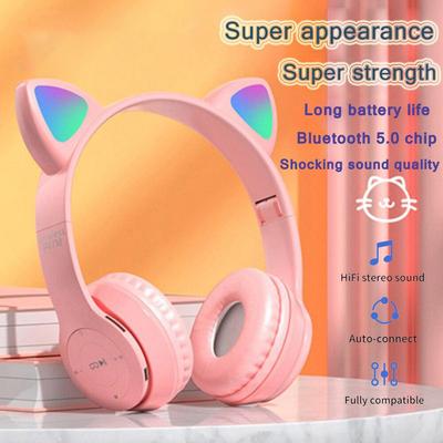 Беспроводные Bluetooth 9D HIFI милые светодиодные наушники с кошачьими ушками и шумоподавлением, складная стереогарнитура, игровая гарнитура