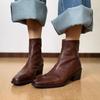Высокое качество~ выделанная коровья кожа первого слоя в британском стиле, ретро, квадратный носок, толстый каблук, короткие ботинки, новая коллекция осень-зима 2025