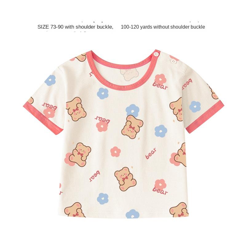 Футболка из чистого хлопка с короткими рукавами для маленьких девочек. Летний тонкий топ с половиной рукавов для маленьких и средних детей 0–5 лет. Летняя одежда.