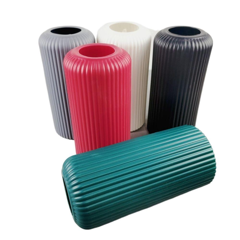Striped Plastic Vase Ceramic-Like Flower Pot Container Floral Arrangement Living Room