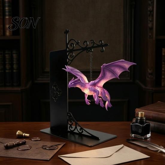 Heavy Duty Fantasy Book Holder Flying Dragon Bookshelf Light, Decorative Bookend Light for & Desk, Bookends Shelves Sculpture Support, Organizer Home