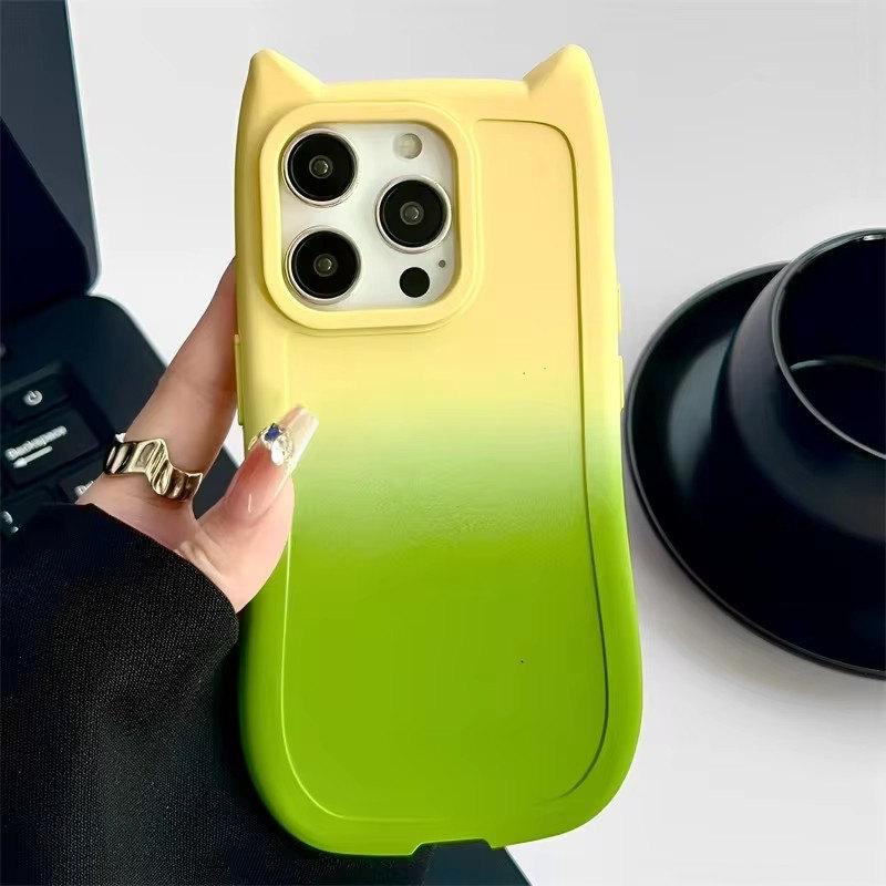 Стильный чехол с милыми кошачьими ушками и градиентом для iPhone 15 14 13 12 11 Pro Max XS X XR 7 8 Plus, мягкая матовая силиконовая задняя крышка