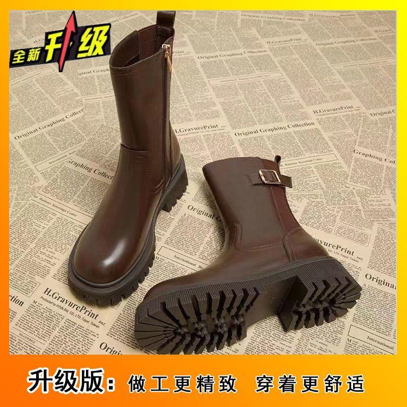 Одинарные ботинки 2025 новые осенние весенние и осенние женские высококлассные ботинки челси сигареты на толстой подошве женские короткие ботинки ботинки мартин тренд