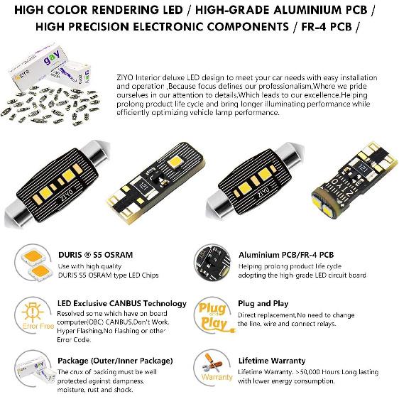 ZIYO LED Interior Light Kit Replacement for BMW E90 E91 E92 E93 3 Series 2005-2013, 6000K Xenon White LED Dome Light Bulbs Upgrade Error Free (BMW